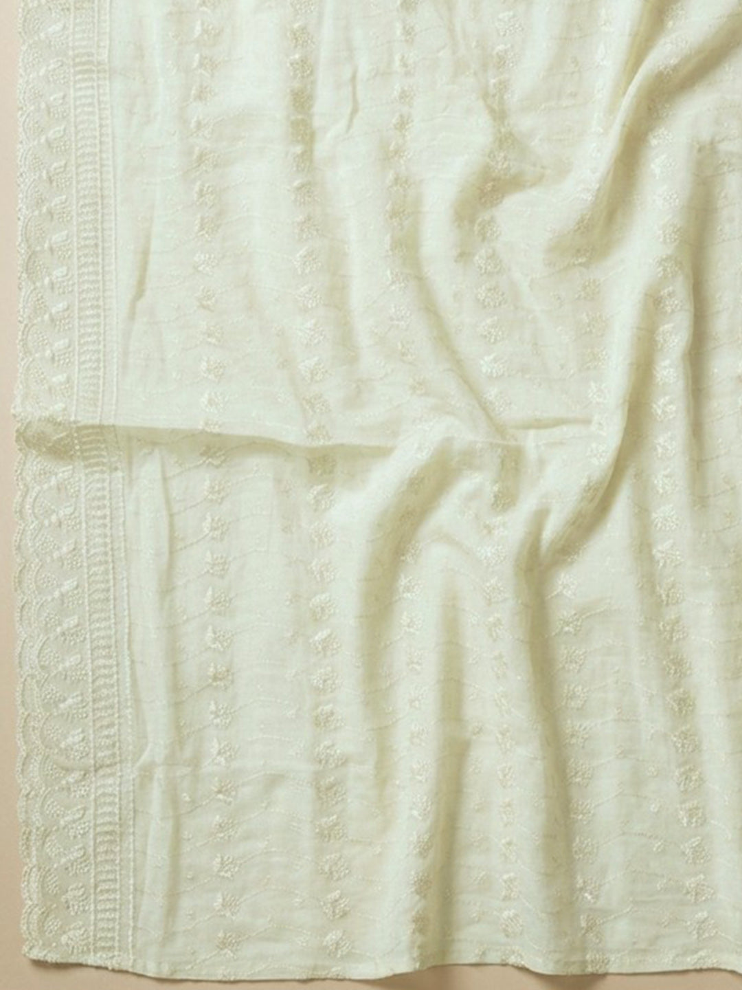 Pista Green Embroidered Cotton Blend Unstitched Suit &amp; Pant With Cotton Dupatta
