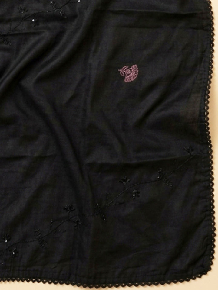 Onion Pink Embroidered Cotton Blend Unstitched Suit &amp; Pant With Cotton Dupatta