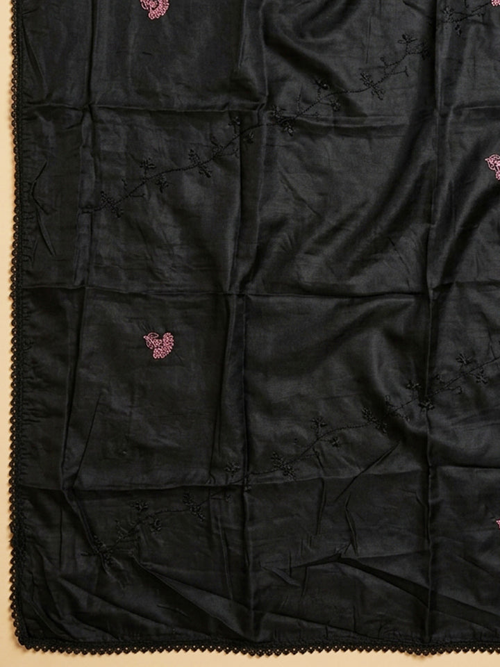 Peach Embroidered Cotton Blend Unstitched Suit &amp; Pant With Cotton Dupatta