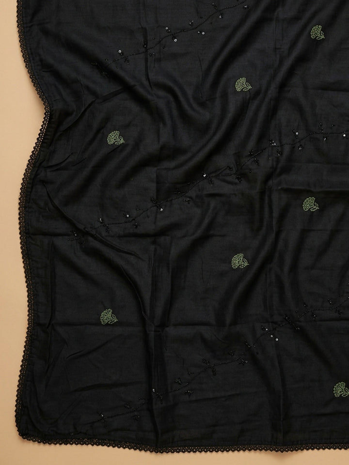 Pista Green Embroidered Cotton Blend Unstitched Suit &amp; Pant With Cotton Dupatta