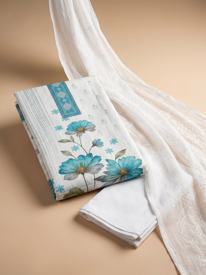 Firozee Embroidered Cotton Blend Unstitched Suit &amp; Pant With Cotton Dupatta