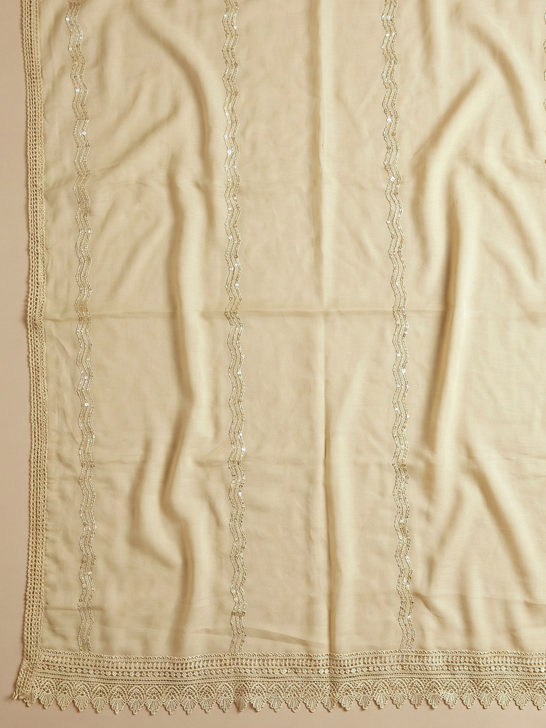 Beige Embroidered Cotton Blend Unstitched Suit With Pant &amp; Dupatta