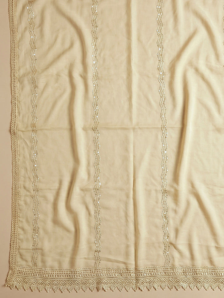 Beige Embroidered Cotton Blend Unstitched Suit With Pant &amp; Dupatta