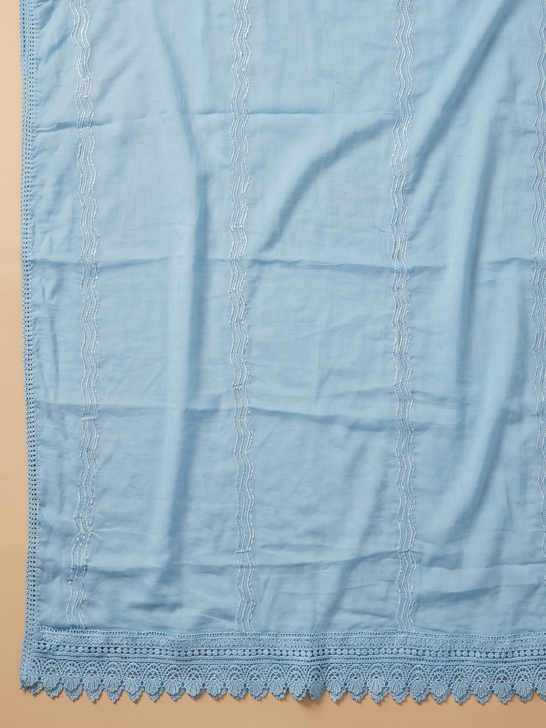 Blue Embroidered Cotton Blend Unstitched Suit With Pant &amp; Dupatta