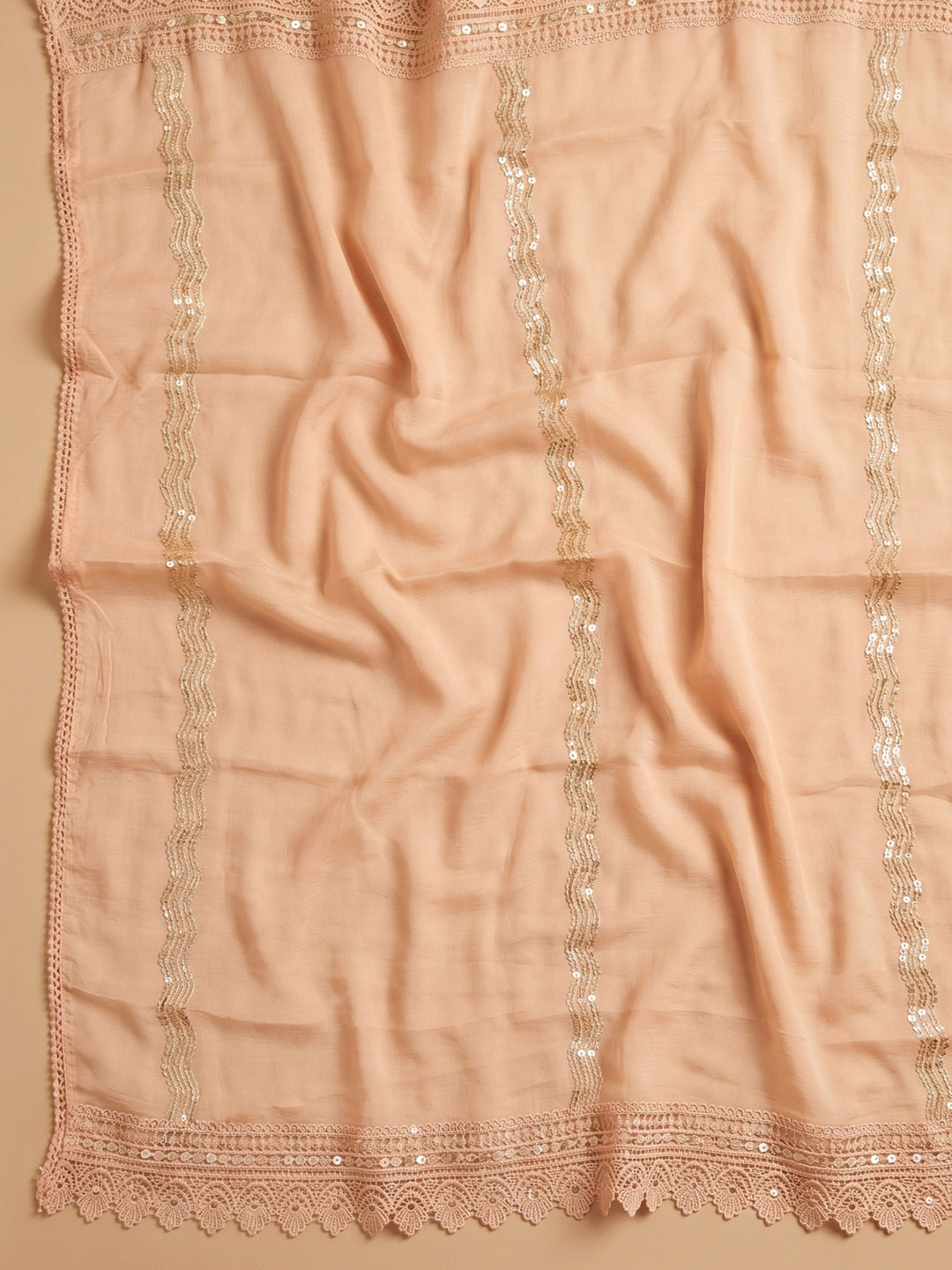 Peach Embroidered Cotton Blend Unstitched Suit With Pant &amp; Dupatta
