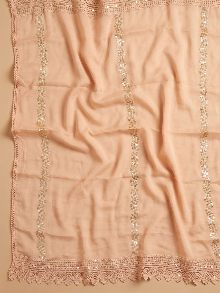 Peach Embroidered Cotton Blend Unstitched Suit With Pant &amp; Dupatta