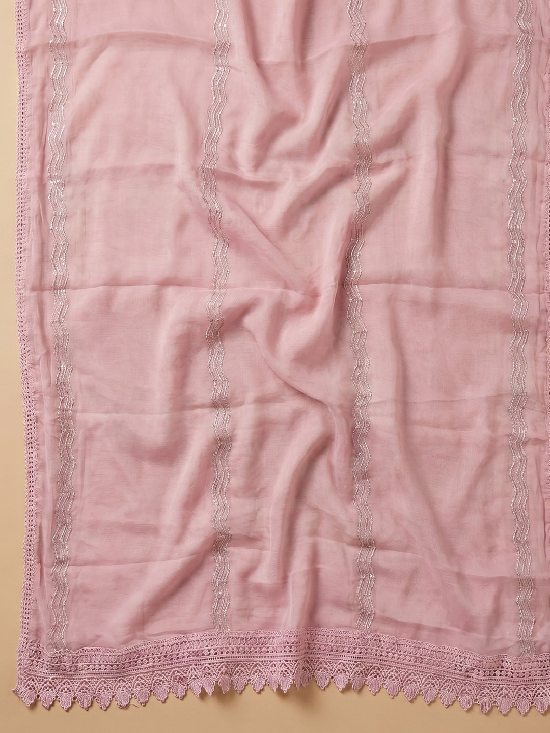Pink Embroidered Cotton Blend Unstitched Suit With Pant &amp; Dupatta