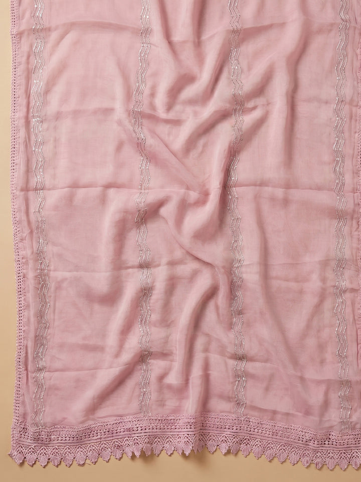 Pink Embroidered Cotton Blend Unstitched Suit With Pant &amp; Dupatta