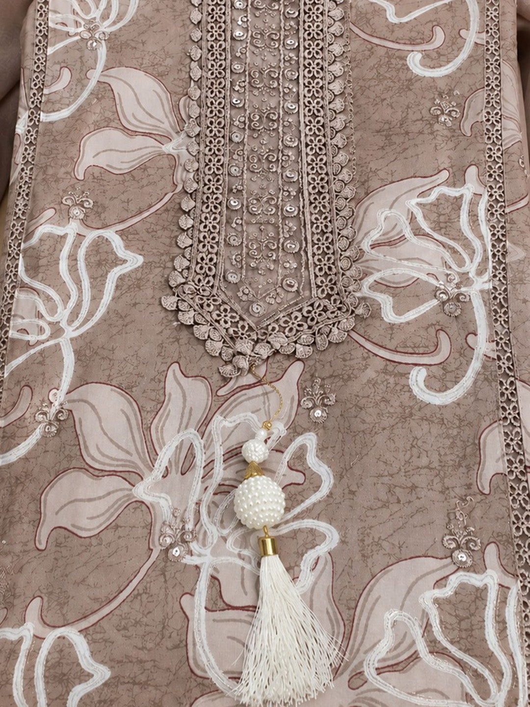 Brick Embroidered Cotton Blend Unstitched Suit &amp; Pant With Cotton Dupatta