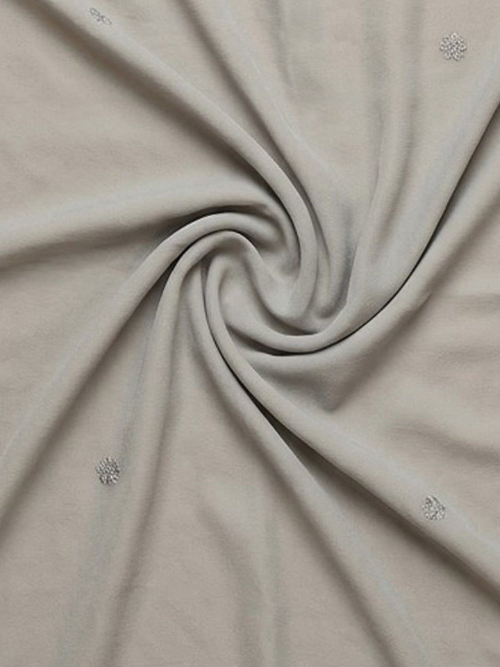 Grey Embroidered Cotton Blend Unstitched Suit &amp; Pant With Cotton Dupatta