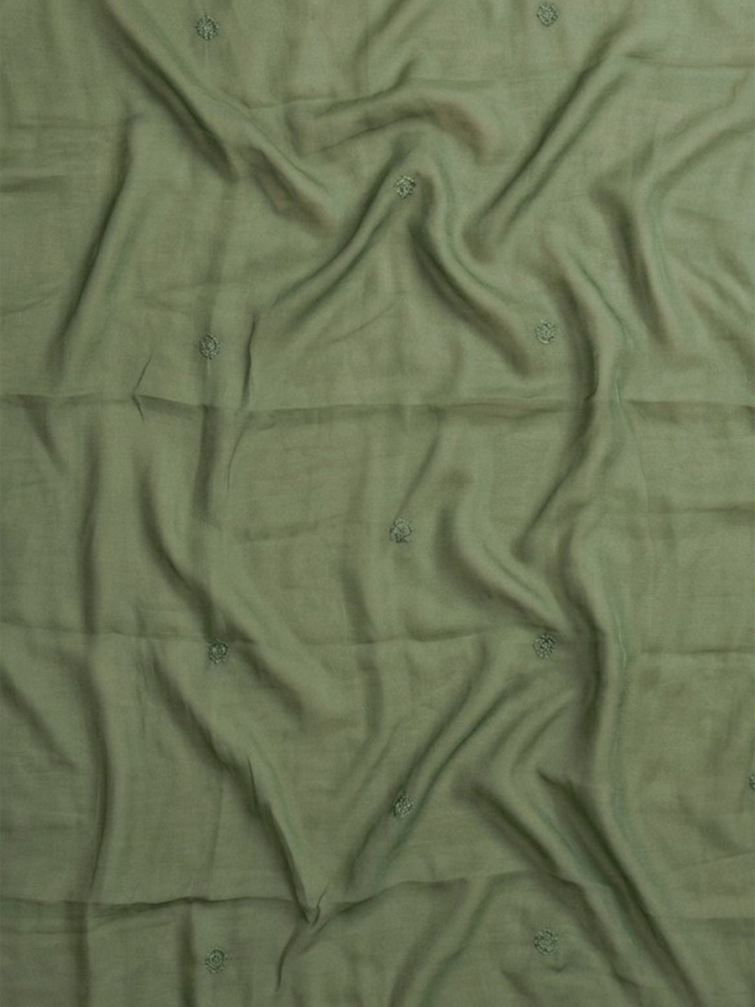 Green Embroidered Cotton Blend Unstitched Suit &amp; Pant With Cotton Dupatta