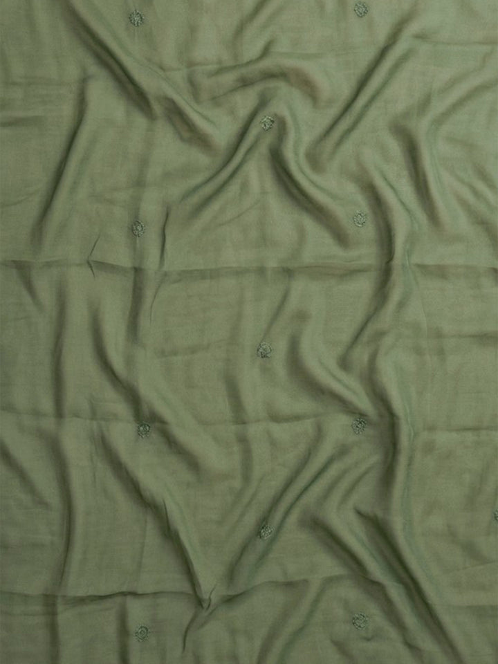 Green Embroidered Cotton Blend Unstitched Suit &amp; Pant With Cotton Dupatta