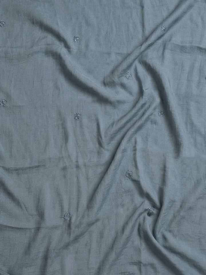 Grey Embroidered Cotton Blend Unstitched Suit &amp; Pant With Cotton Dupatta