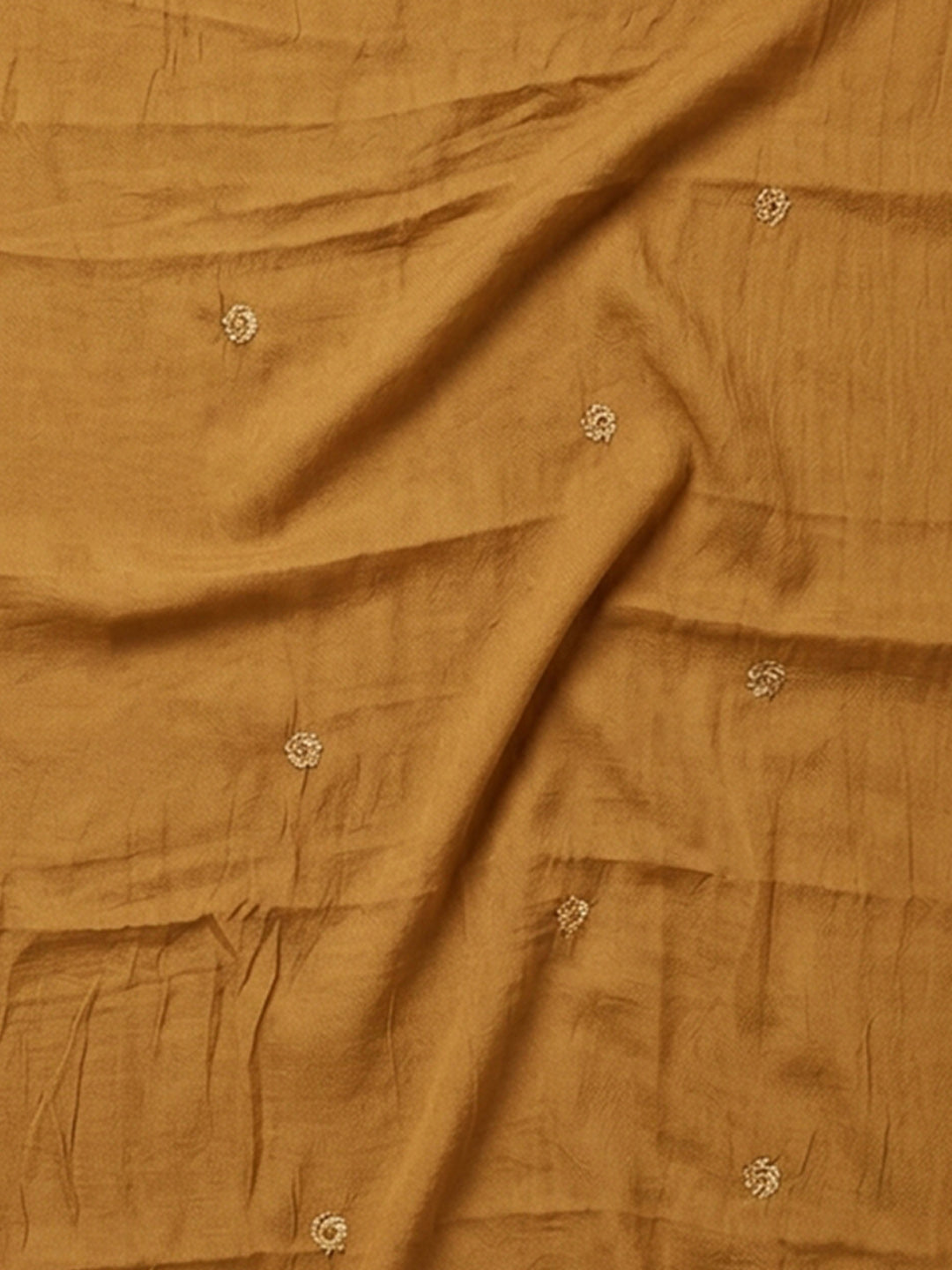Mustard Embroidered Cotton Blend Unstitched Suit &amp; Pant With Cotton Dupatta