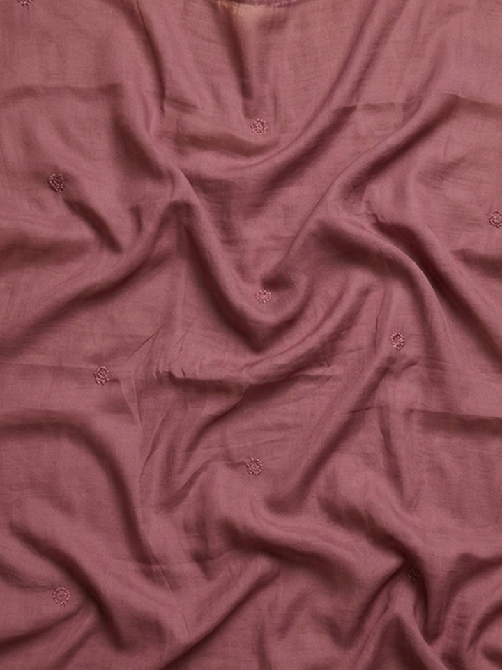 Onion Pink Embroidered Cotton Blend Unstitched Suit &amp; Pant With Cotton Dupatta