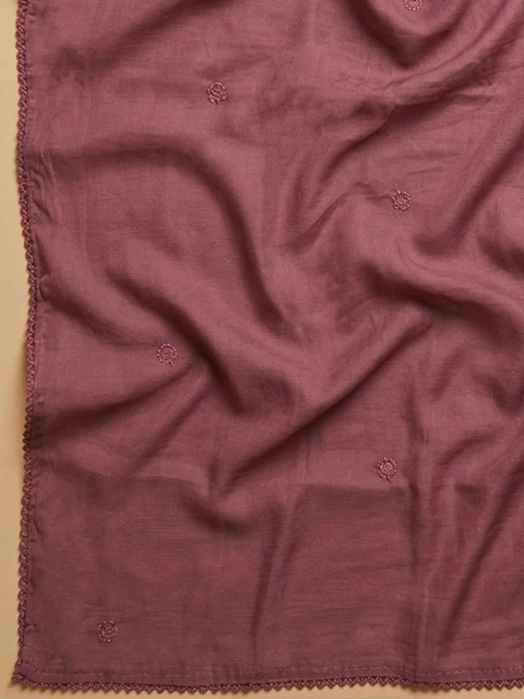 Onion Pink Embroidered Cotton Blend Unstitched Suit &amp; Pant With Cotton Dupatta