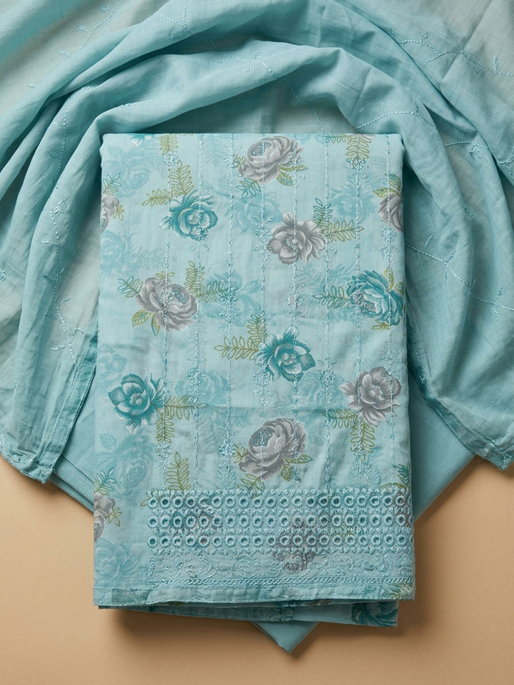 Firozee Printed Cotton Blend Unstitched Suit &amp; Pant With Cotton Dupatta