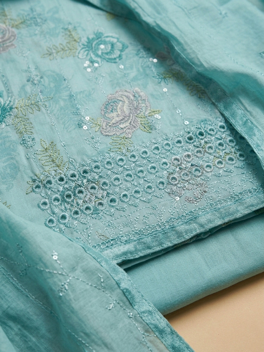 Firozee Printed Cotton Blend Unstitched Suit &amp; Pant With Cotton Dupatta