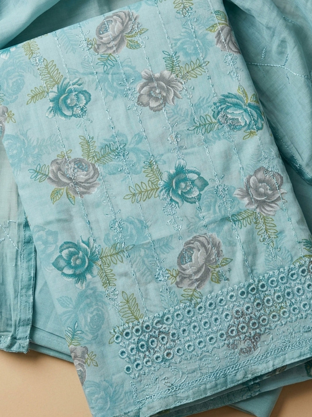 Firozee Printed Cotton Blend Unstitched Suit &amp; Pant With Cotton Dupatta