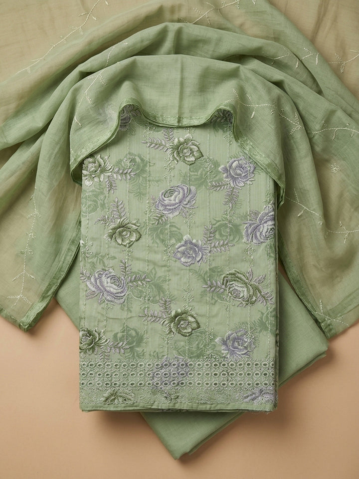 Mehndi Printed Cotton Blend Unstitched Suit &amp; Pant With Cotton Dupatta