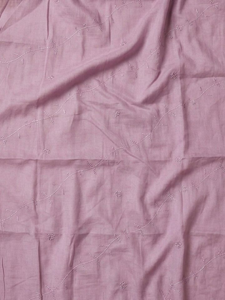 Pink Lavender Printed Cotton Blend Unstitched Suit &amp; Pant With Cotton Dupatta