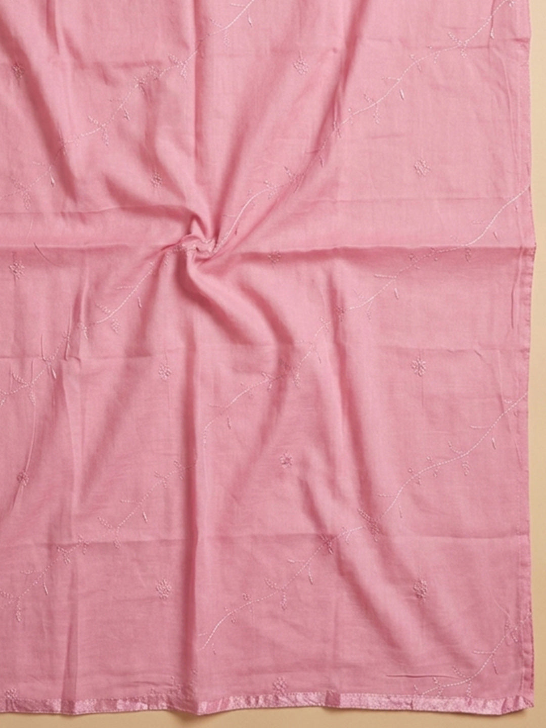 Pink Printed Cotton Blend Unstitched Suit &amp; Pant With Cotton Dupatta