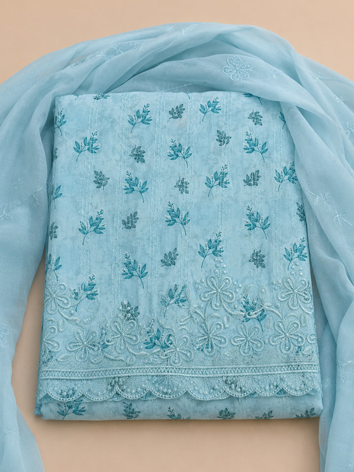 Firozee Printed Cotton Blend Unstitched Suit &amp; Pant With Cotton Dupatta