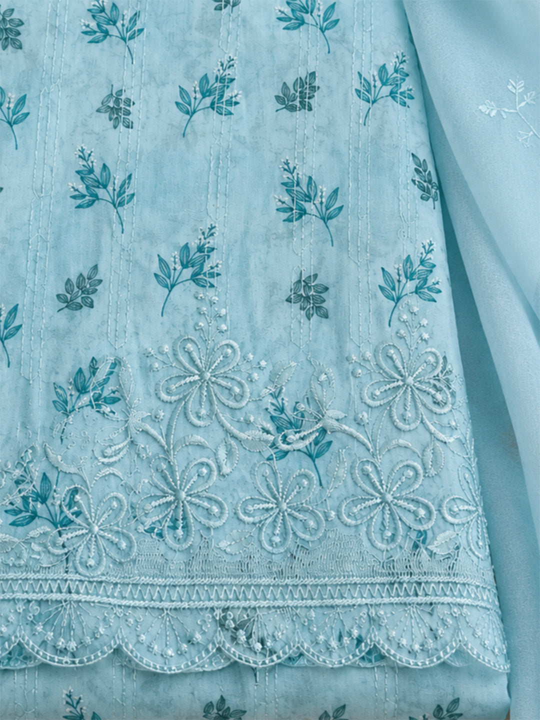 Firozee Printed Cotton Blend Unstitched Suit &amp; Pant With Cotton Dupatta