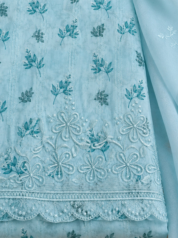 Firozee Printed Cotton Blend Unstitched Suit &amp; Pant With Cotton Dupatta