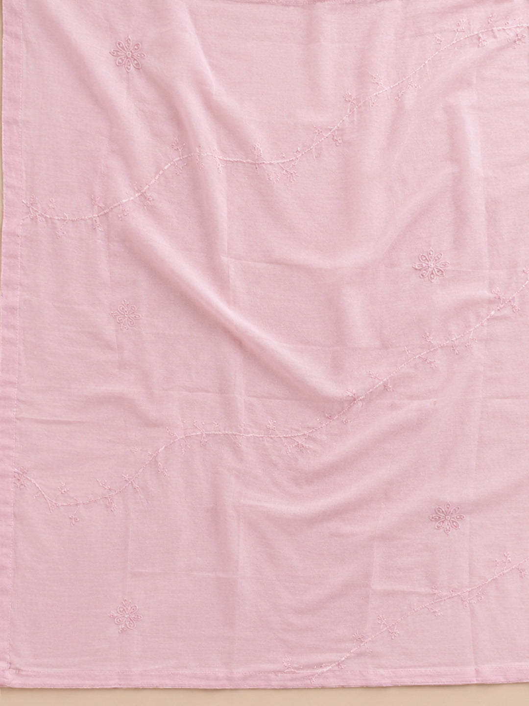 Pink Printed Cotton Blend Unstitched Suit &amp; Pant With Cotton Dupatta
