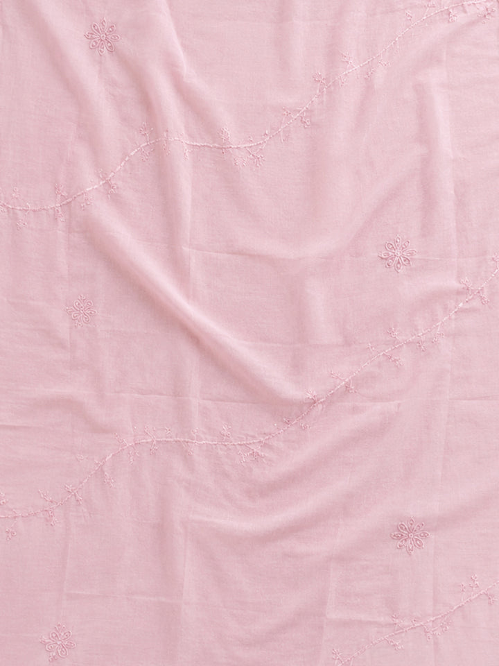 Pink Printed Cotton Blend Unstitched Suit &amp; Pant With Cotton Dupatta