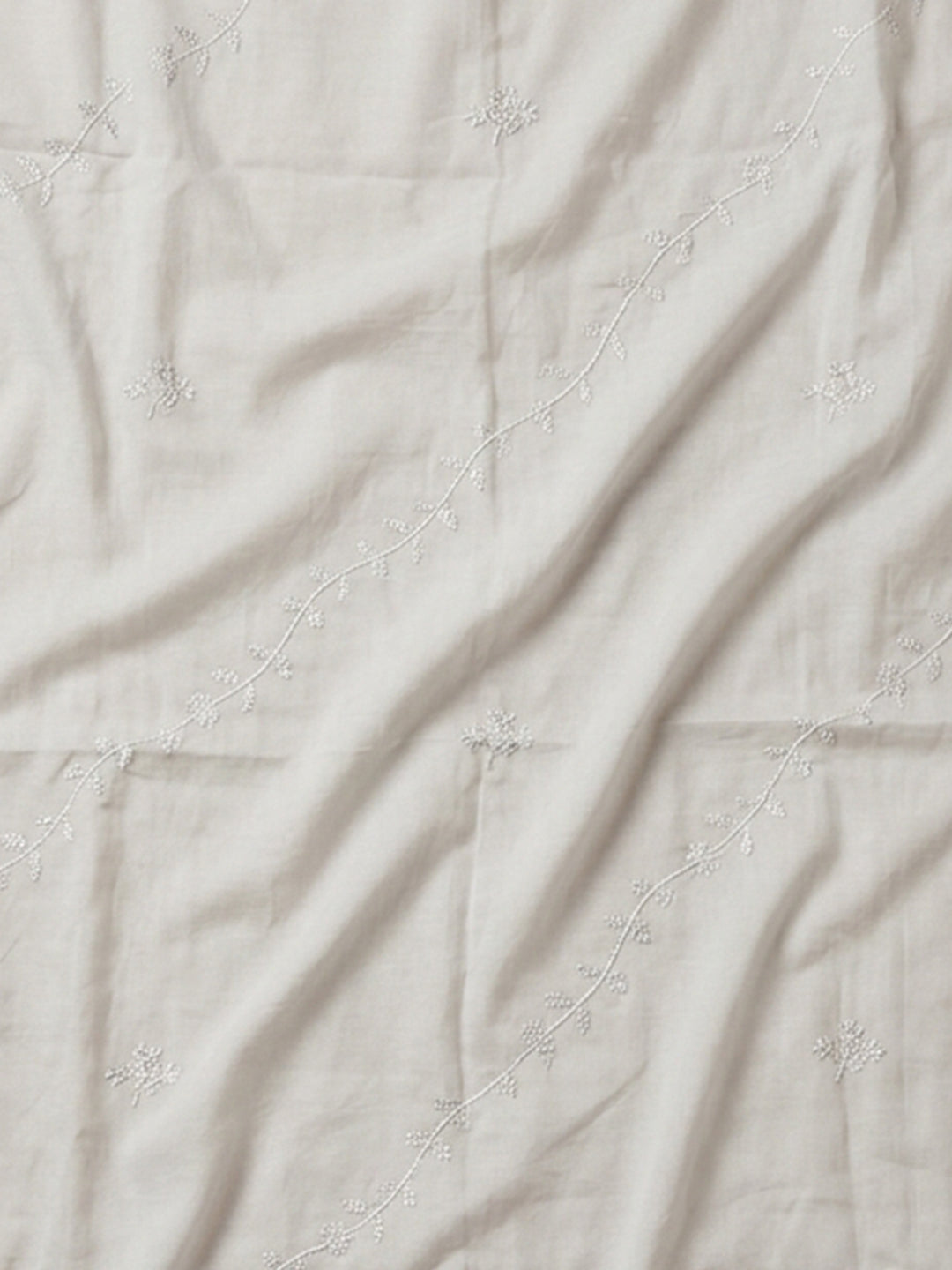 Off White Embroidered Cotton Blend Unstitched Suit &amp; Pant With Cotton Dupatta