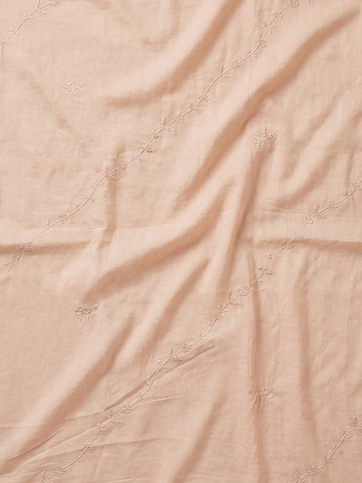 Peach Embroidered Cotton Blend Unstitched Suit &amp; Pant With Cotton Dupatta
