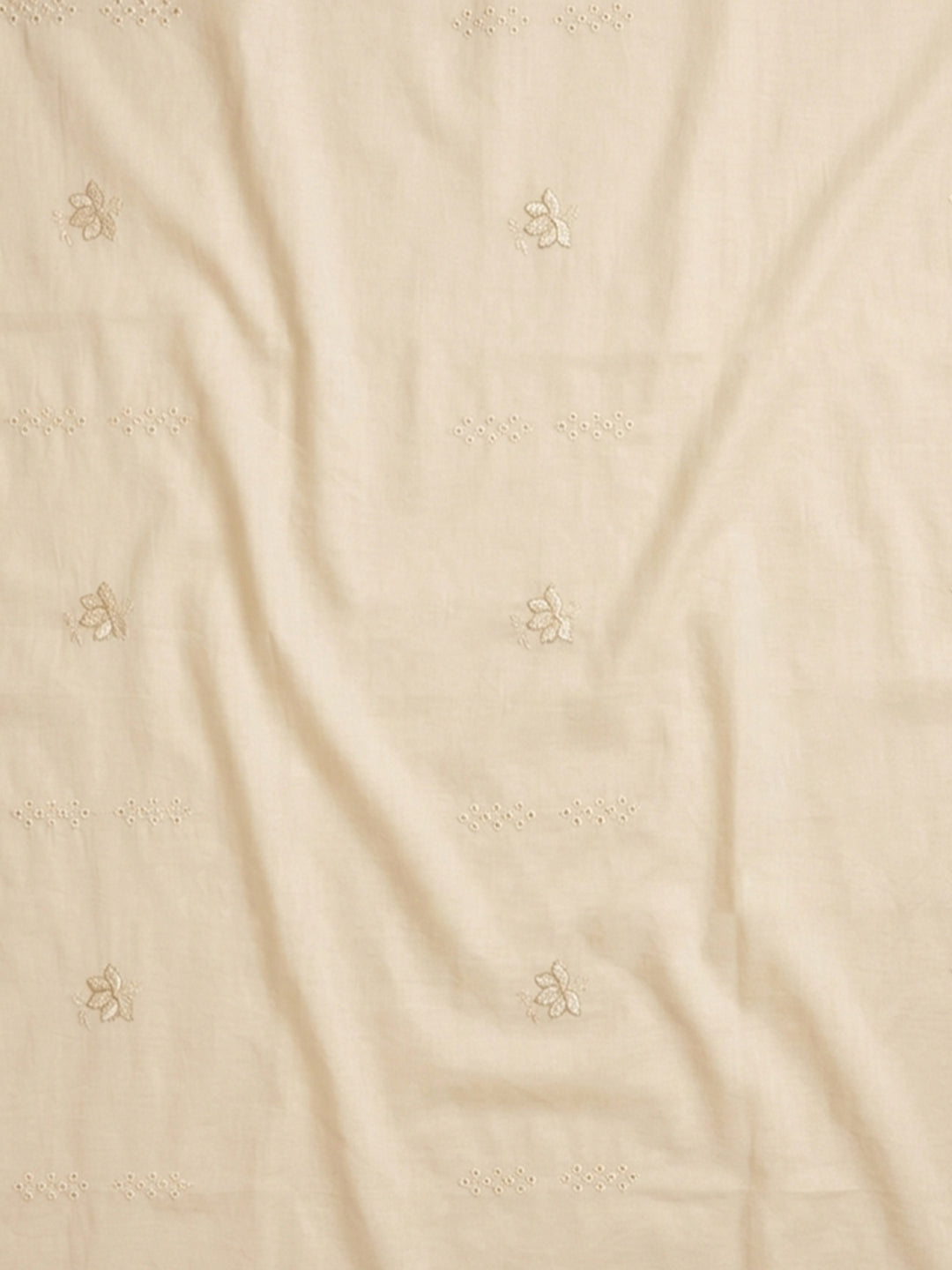 Cream Embroidered Cotton Blend Unstitched Suit &amp; Pant With Cotton Dupatta