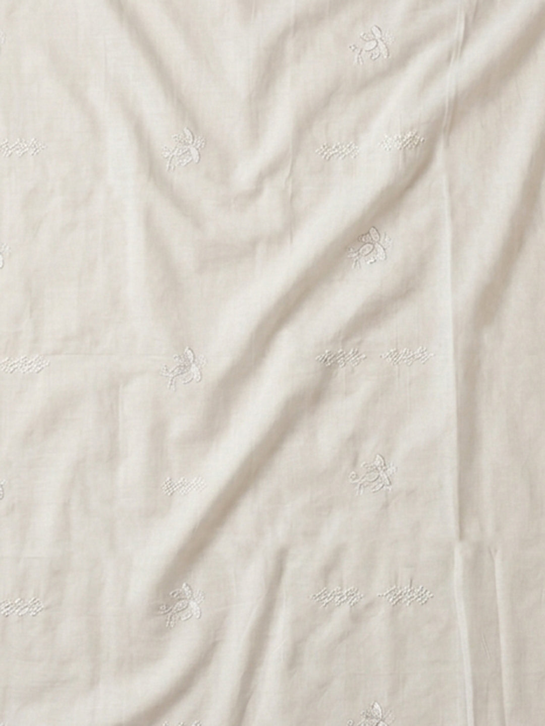 Off White Embroidered Cotton Blend Unstitched Suit &amp; Pant With Cotton Dupatta