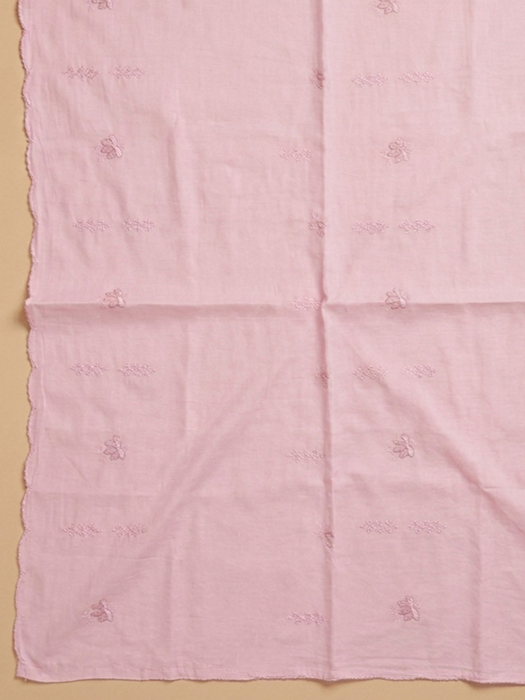 Pink Embroidered Cotton Blend Unstitched Suit &amp; Pant With Cotton Dupatta