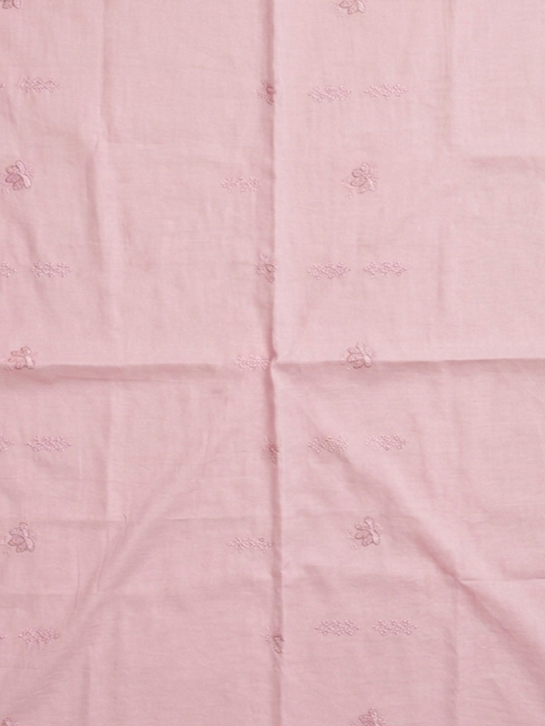 Pink Embroidered Cotton Blend Unstitched Suit &amp; Pant With Cotton Dupatta