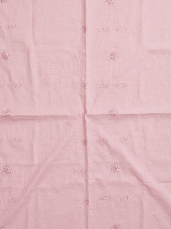 Pink Embroidered Cotton Blend Unstitched Suit &amp; Pant With Cotton Dupatta