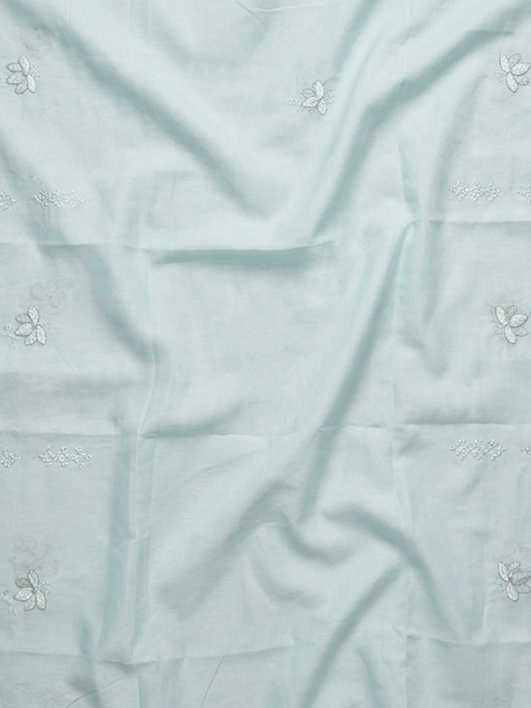 Sky Blue Embroidered Cotton Blend Unstitched Suit &amp; Pant With Cotton Dupatta