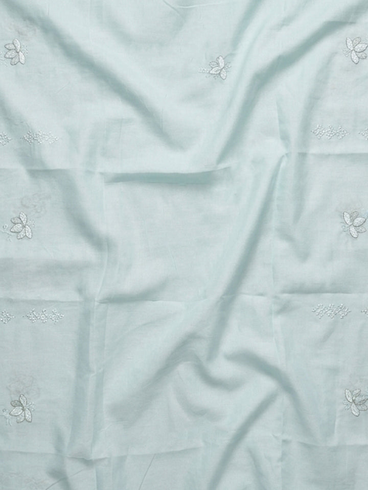 Sky Blue Embroidered Cotton Blend Unstitched Suit &amp; Pant With Cotton Dupatta