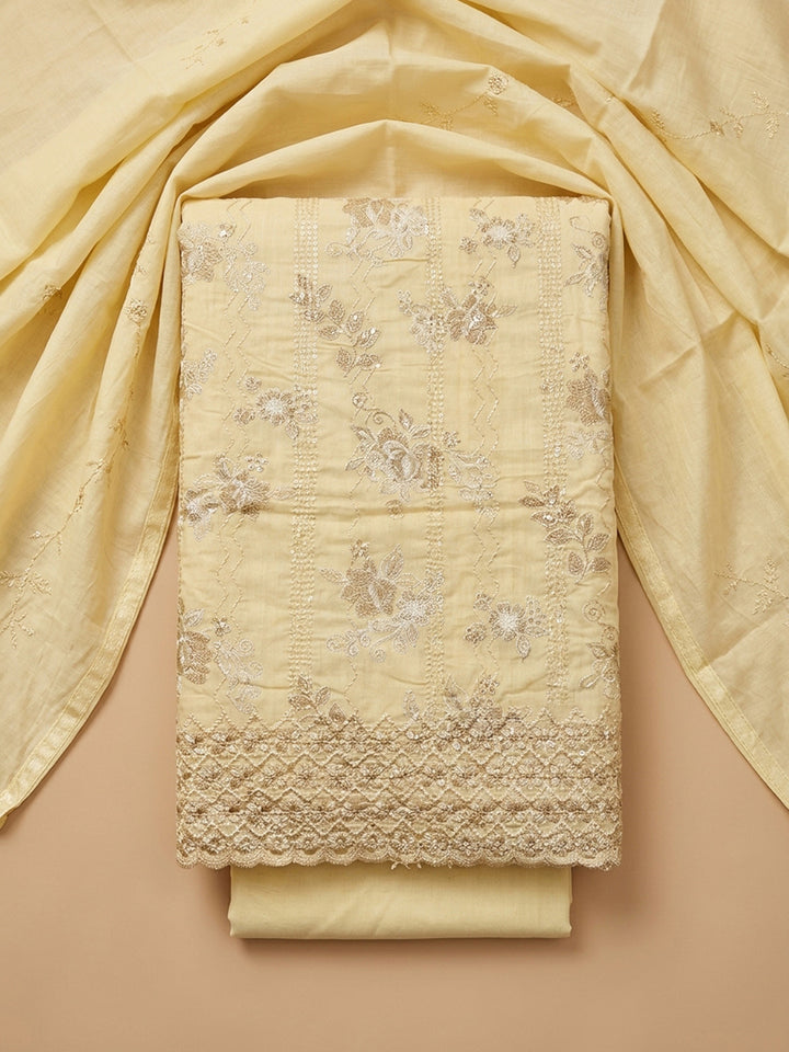Mustard Embroidery Cotton Blend Unstitched Dress Material