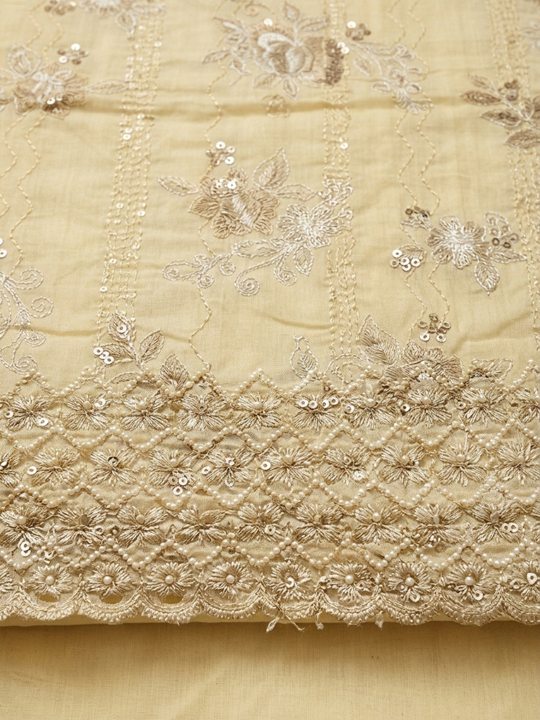 Mustard Embroidery Cotton Blend Unstitched Dress Material