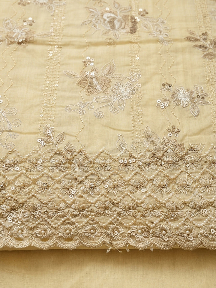 Mustard Embroidery Cotton Blend Unstitched Dress Material