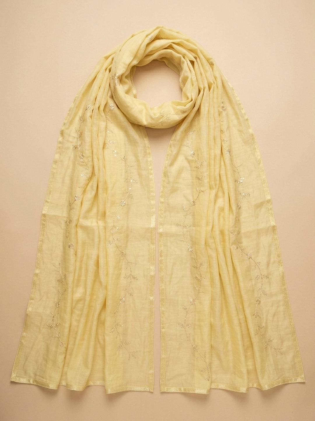 Mustard Embroidery Cotton Blend Unstitched Dress Material
