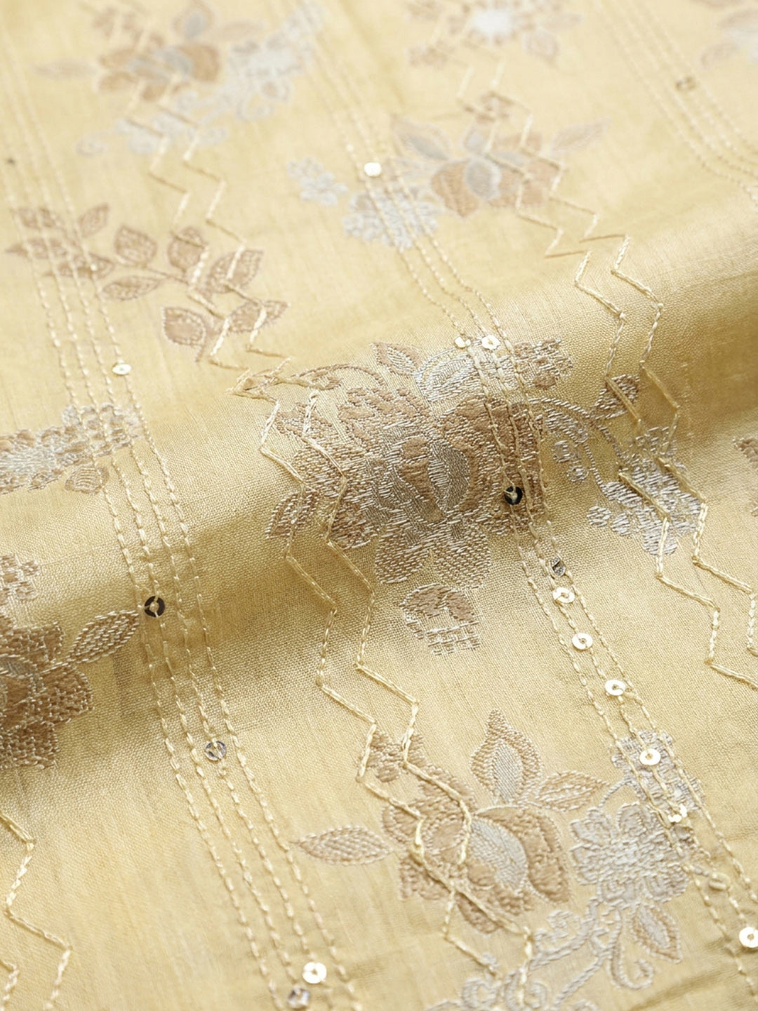Mustard Embroidery Cotton Blend Unstitched Dress Material