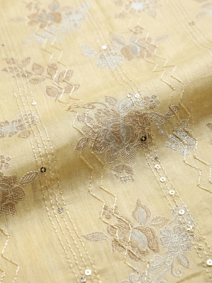 Mustard Embroidery Cotton Blend Unstitched Dress Material
