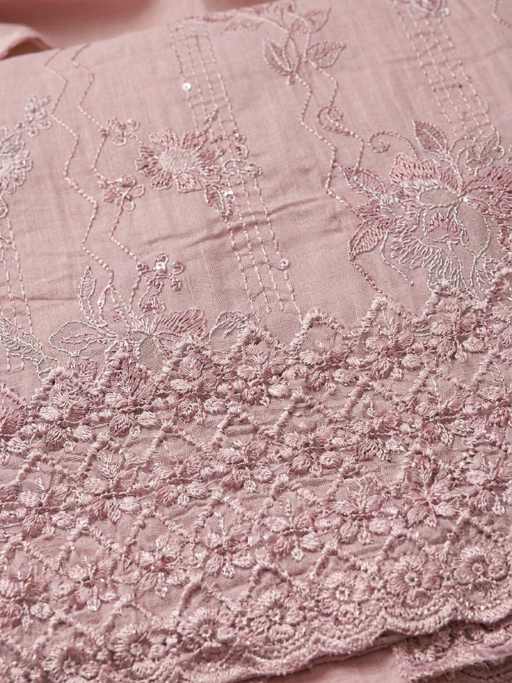 Pink Embroidery Cotton Blend Unstitched Dress Material