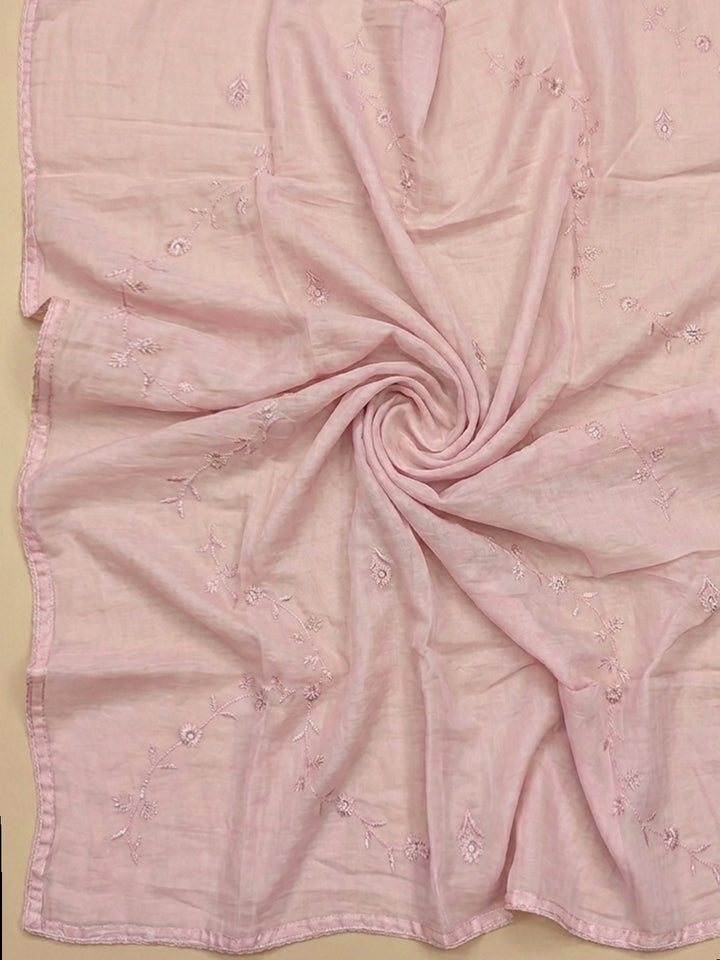 Pink Embroidery Cotton Blend Unstitched Dress Material