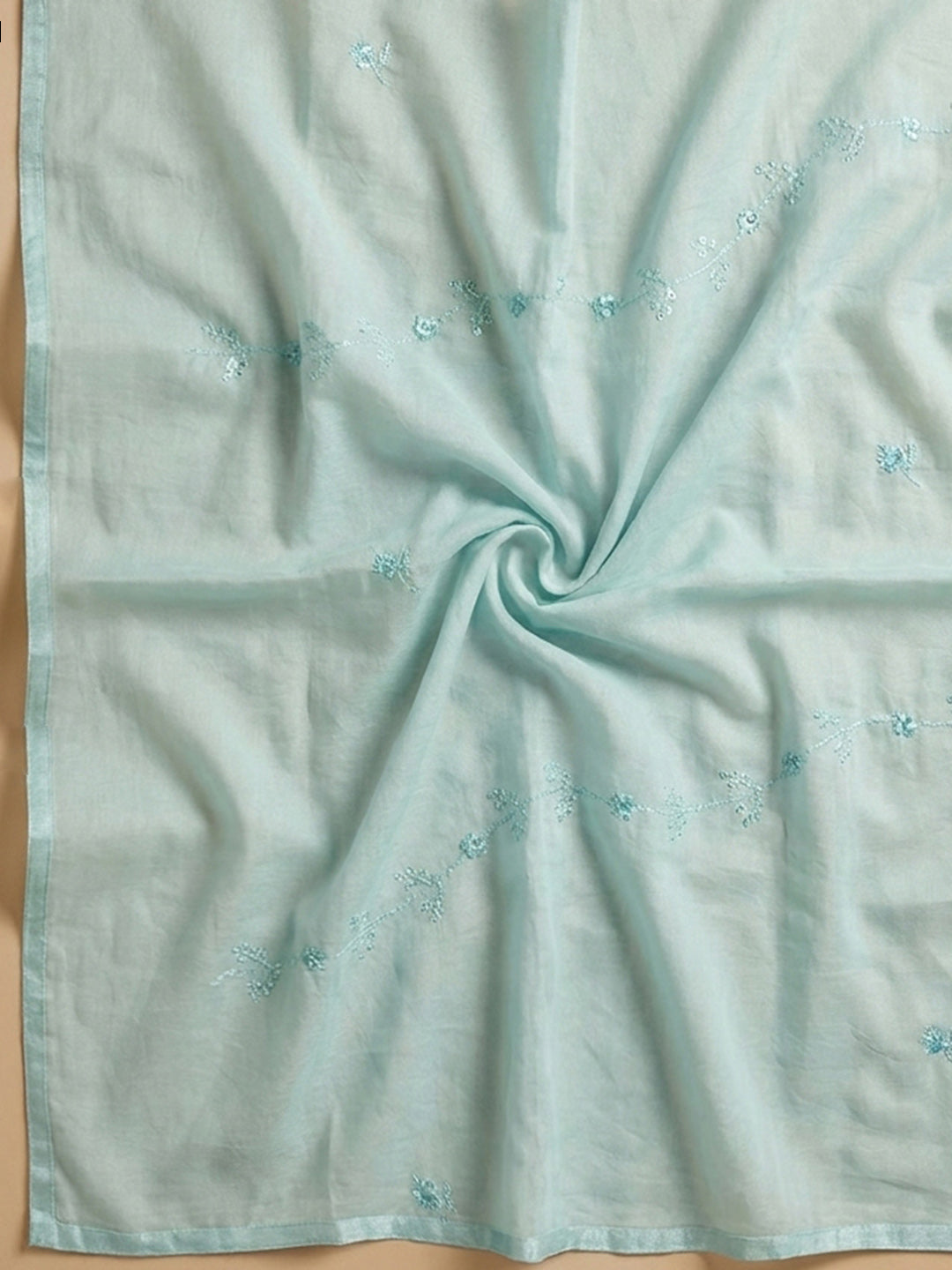 Sky Blue Embroidery Cotton Blend Unstitched Dress Material