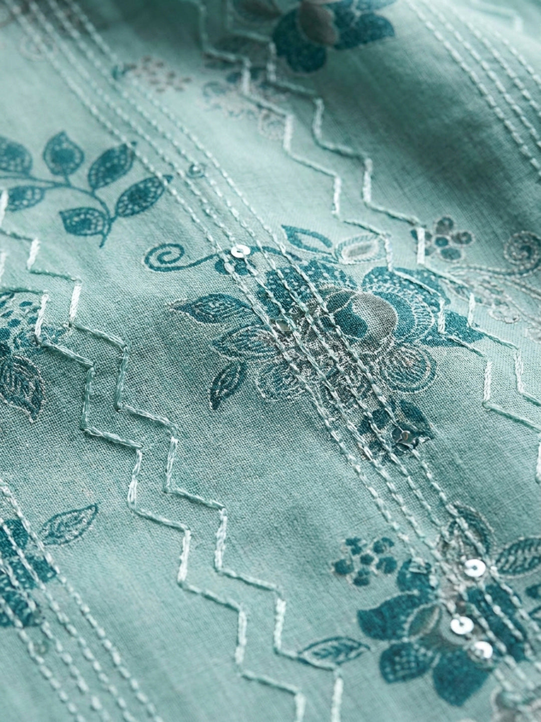 Sky Blue Embroidery Cotton Blend Unstitched Dress Material